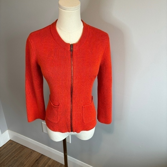 LOFT Sweaters - Loft Women's Cropped 3/4 Sleeve Cotton Knit Orange Zippered Cardigan, SZ M